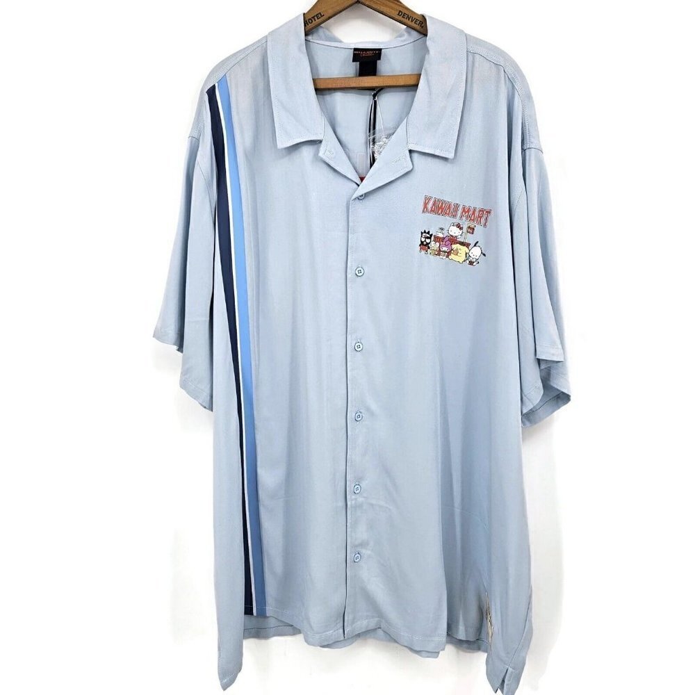 New Hello Kitty Sanrio Kawaii Mart Shirt Mens 3XL Woven Button Up Short Sleeve